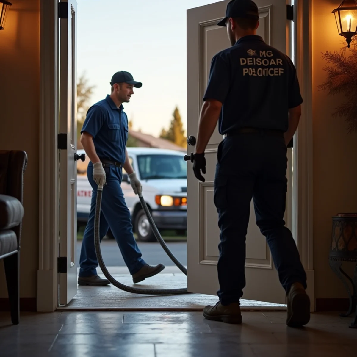 Restoration crew arriving with extraction equipment at a Whittier, CA home