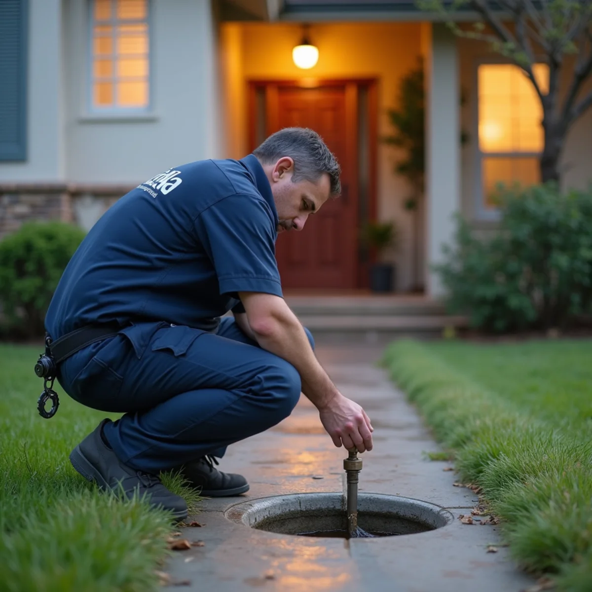Homeowner shutting off the main water valve after a burst pipe in a Whittier, CA home