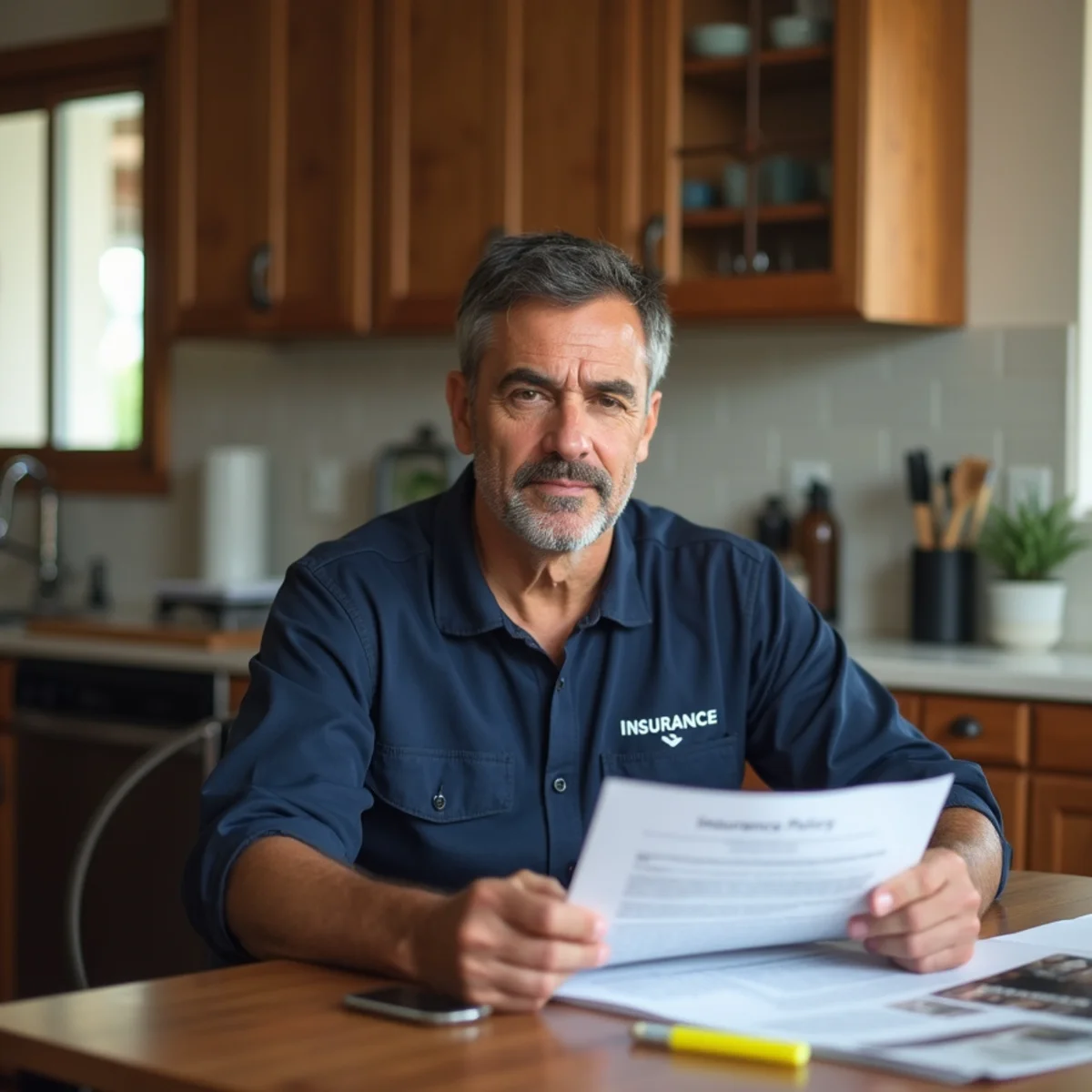 Homeowner reviewing an insurance policy after water damage in a Whittier, CA home