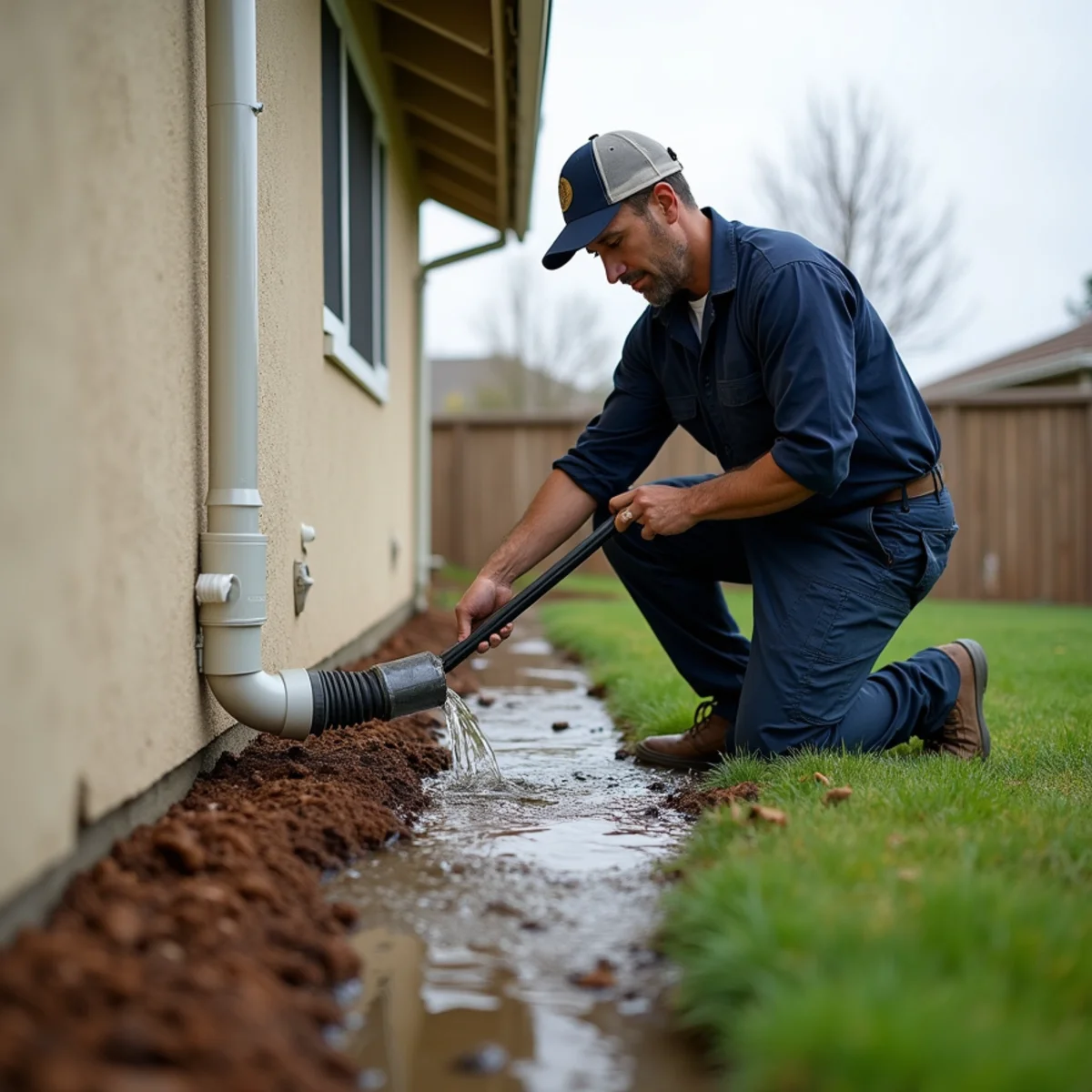 Downspout extension directing water away from a house foundation in Whittier, CA