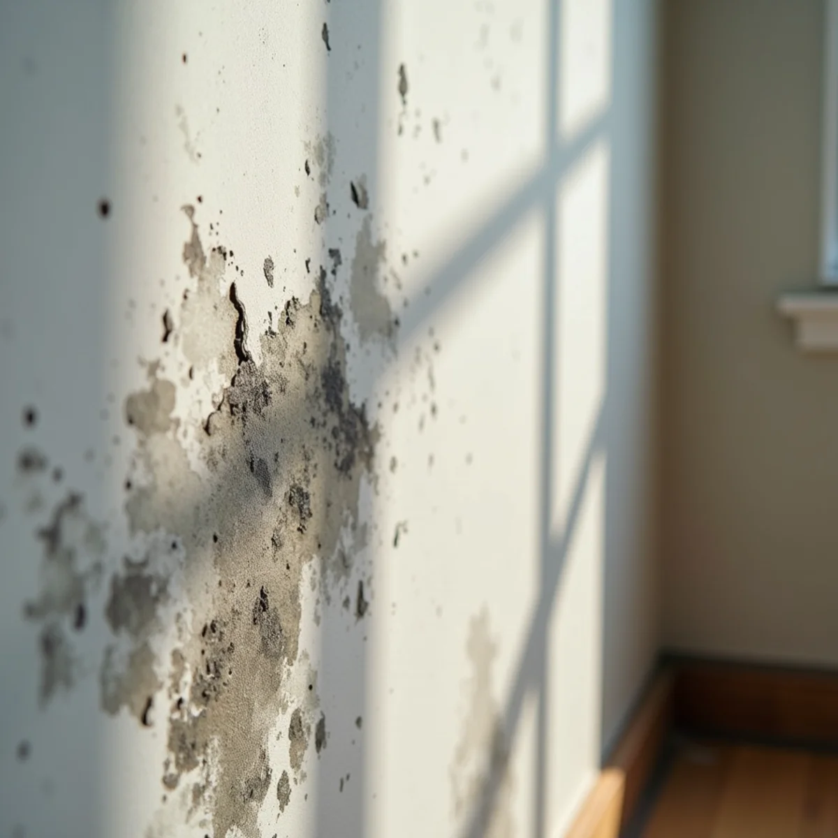 Early mold growth on wet drywall paper after a leak in a Whittier, CA home