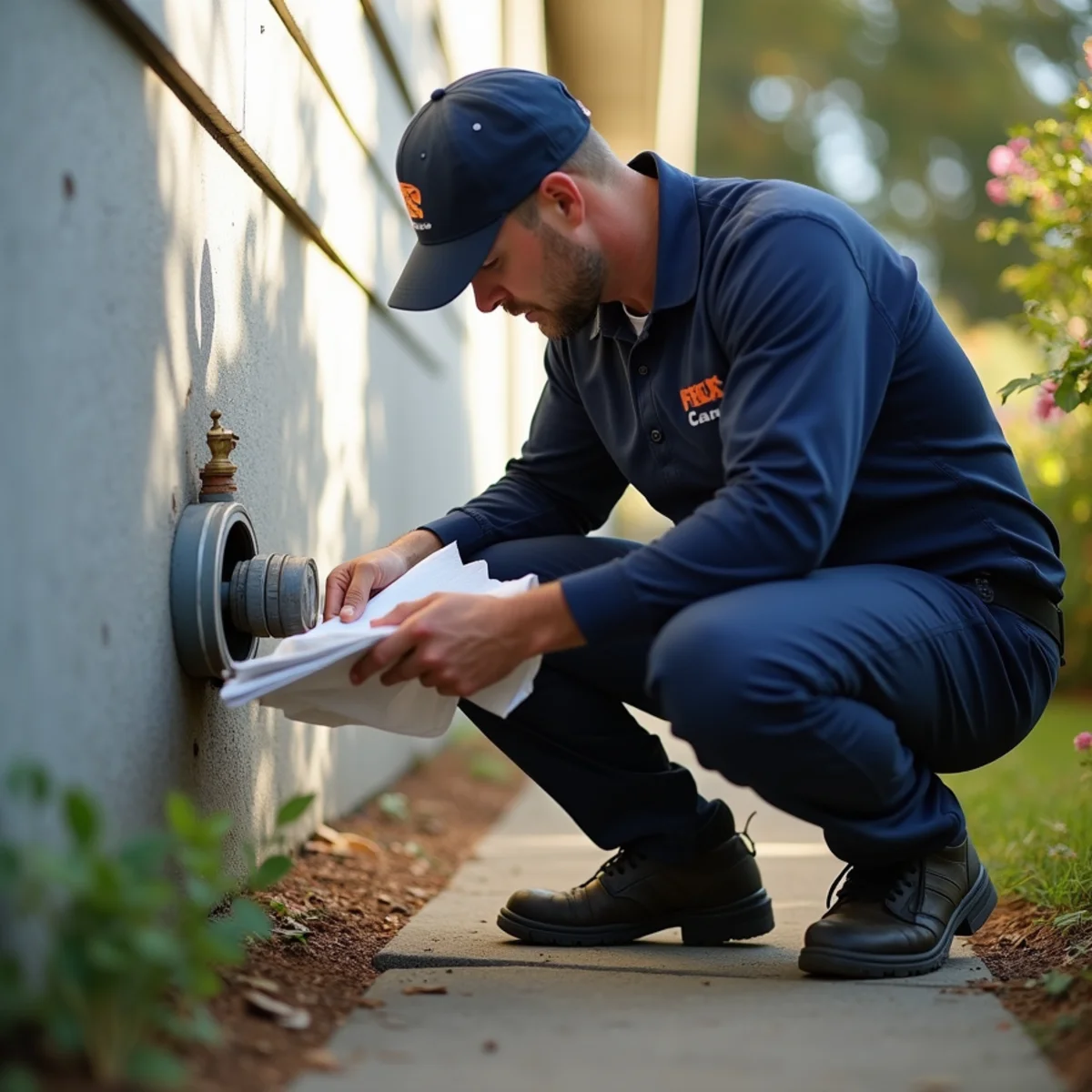 Technician confirming active water loss at a residential water meter