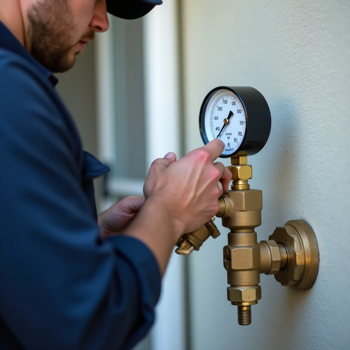 Pressure gauge fitted to isolate hot and cold lines during slab leak detection