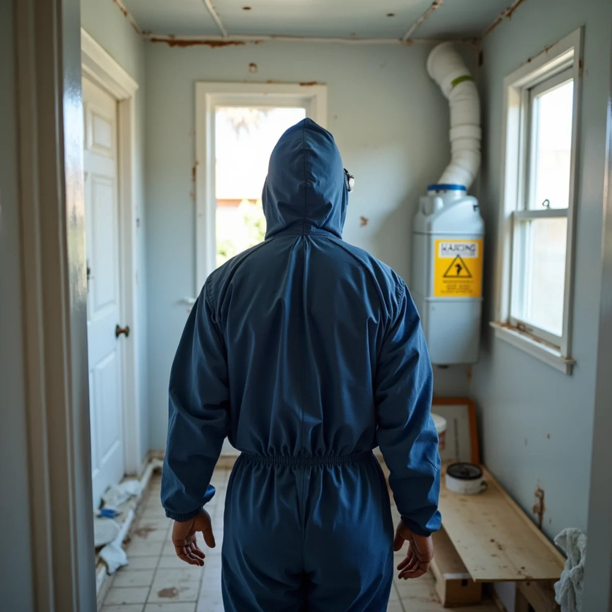 Sewage backup cleanup containment set up in a Whittier, CA home