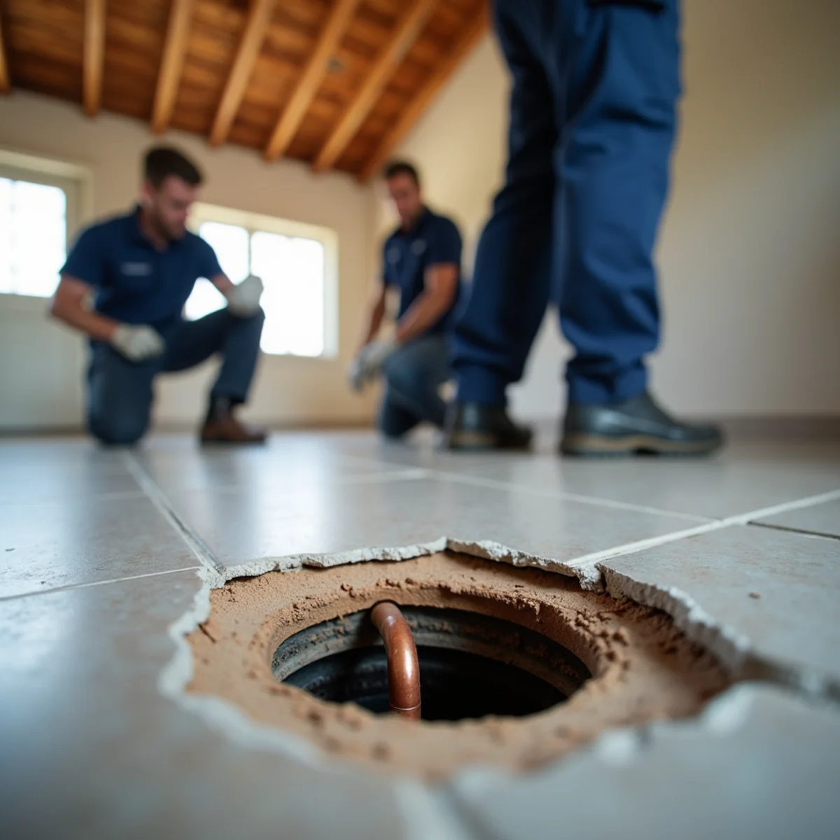 Concrete slab opened for a slab leak repair in a Whittier, CA home