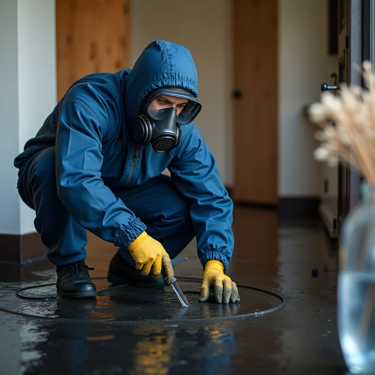 Category 3 contaminated water cleanup under sealed containment with full protective equipment