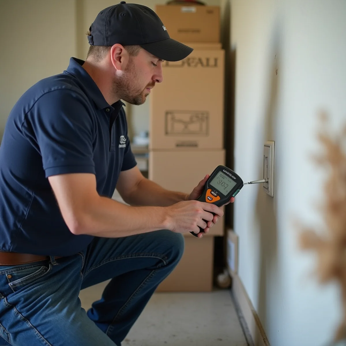 Moisture meter reading taken on the wall a garage shares with living space