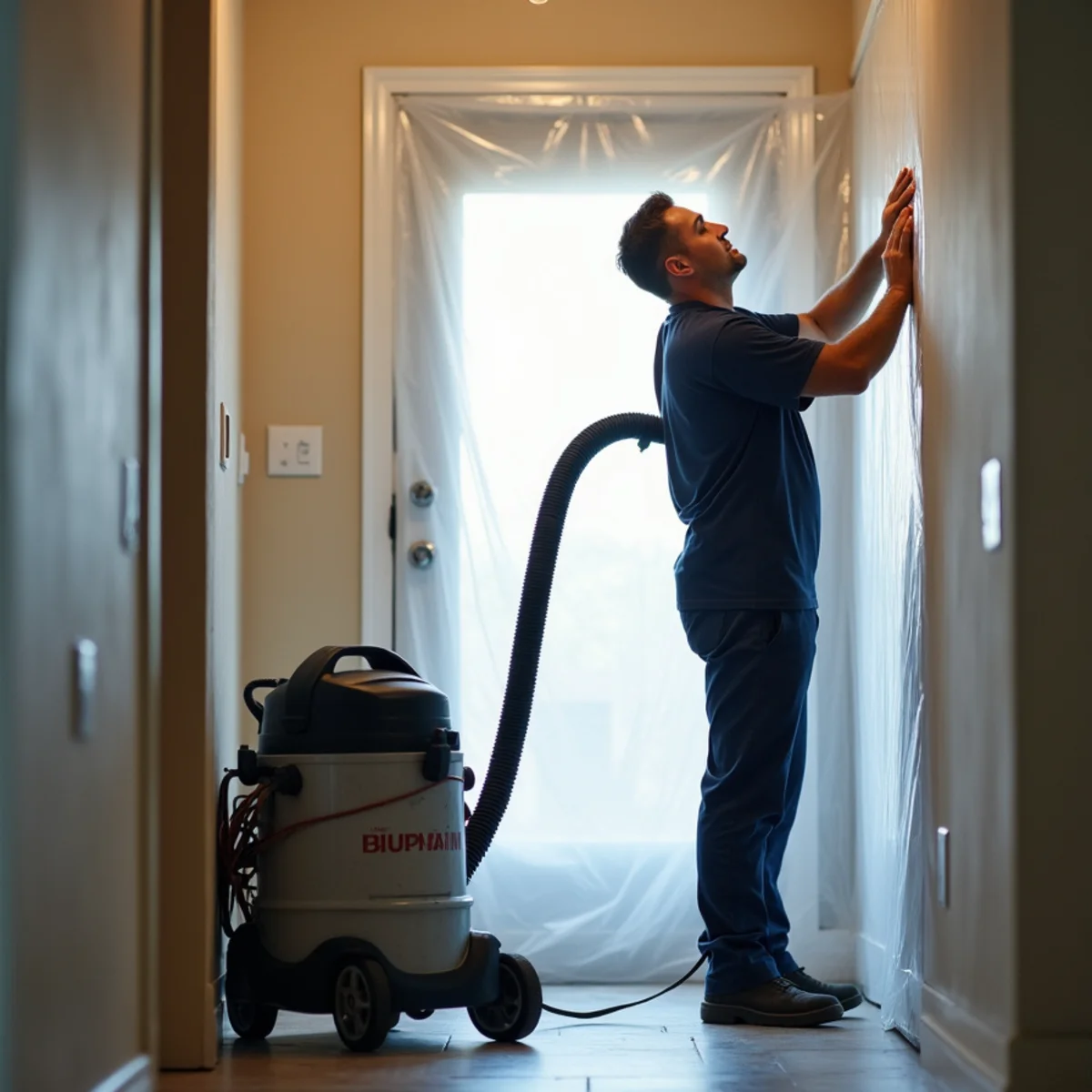 Mold remediation containment with negative air machine in a Los Angeles County home