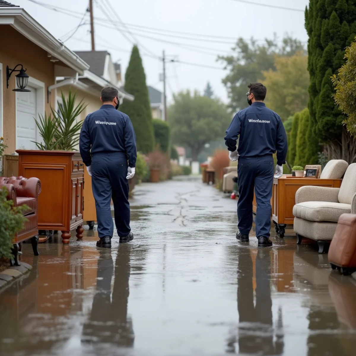 Sorting salvageable belongings after storm flooding in a Whittier, CA home