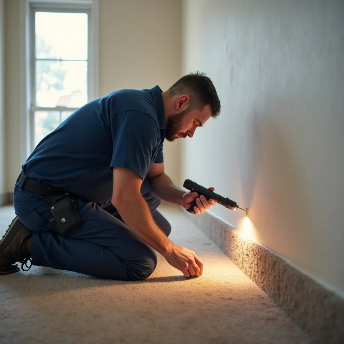 Technician investigating a persistent musty odor in a Whittier, CA home