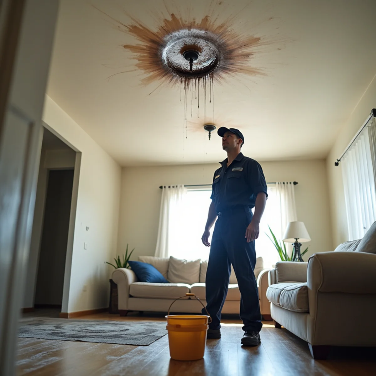 Water stained and sagging ceiling being repaired in a Whittier, CA home