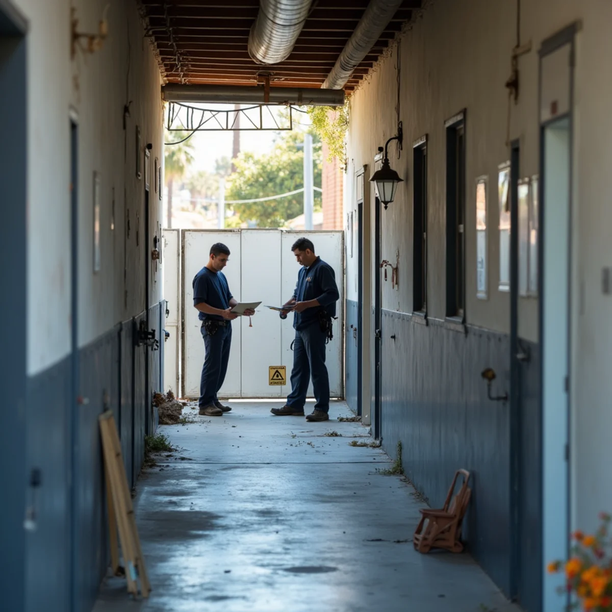 Sealed containment zone dividing a damaged back-of-house area from an operating section of a commercial unit