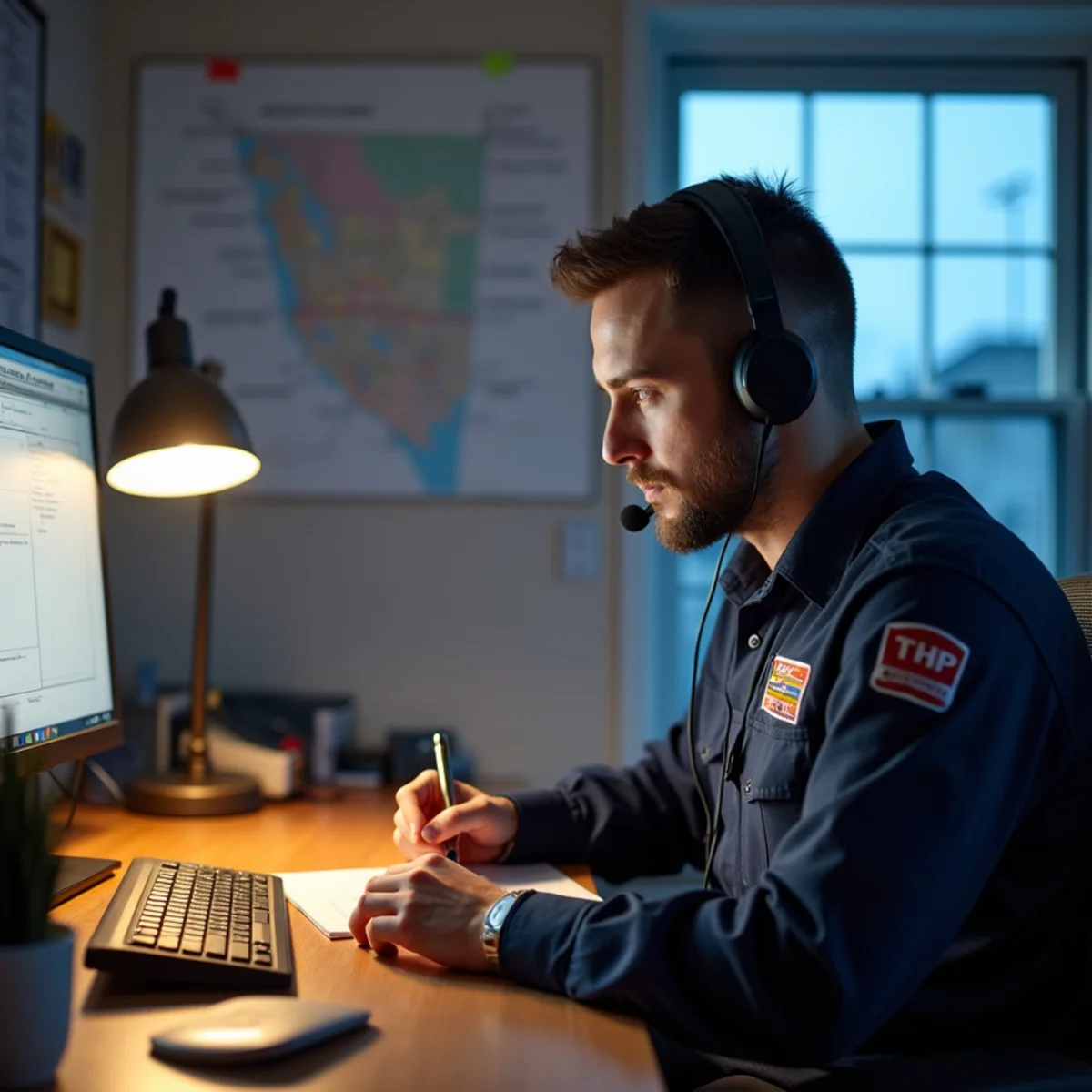 Water damage restoration dispatcher taking an emergency call in Whittier, CA