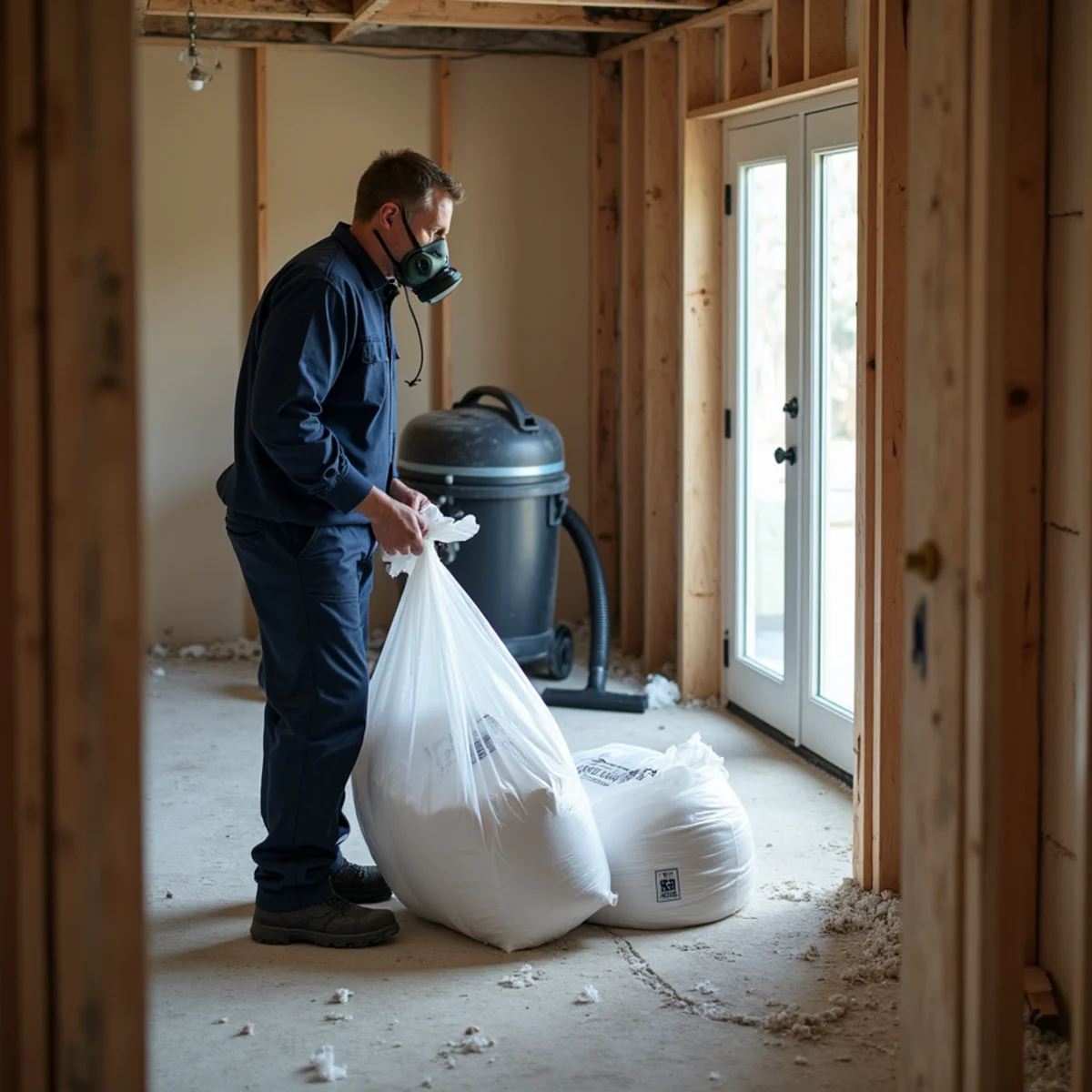 Mold remediation technician removing affected drywall inside sealed containment in Whittier, CA