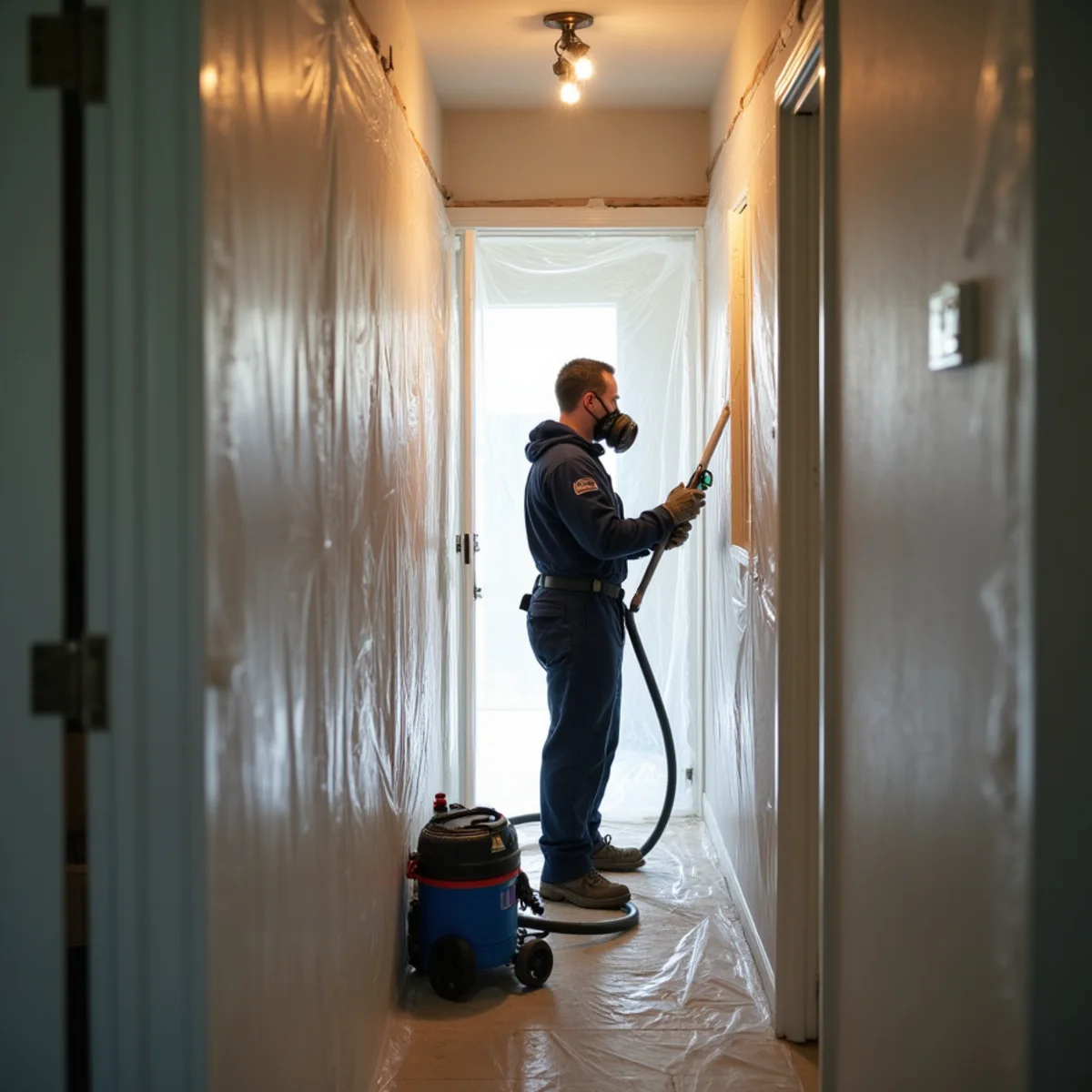 Mold remediation containment set up inside a Whittier, CA home after a water leak