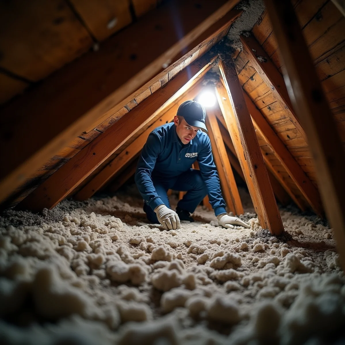 Roof leak water damage in the attic of a Whittier, CA home after winter rain