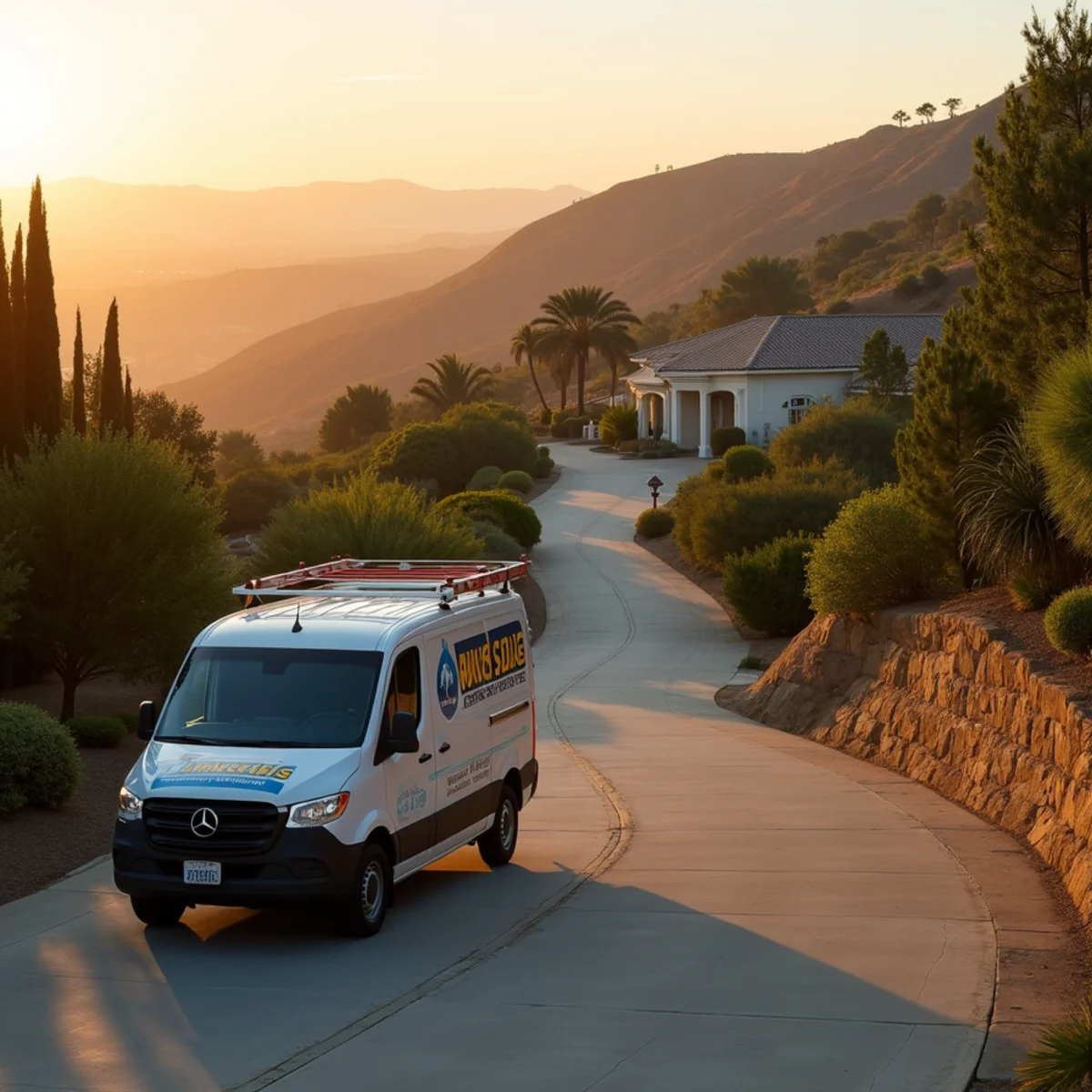 Water damage restoration at a hillside estate property in La Habra Heights, CA