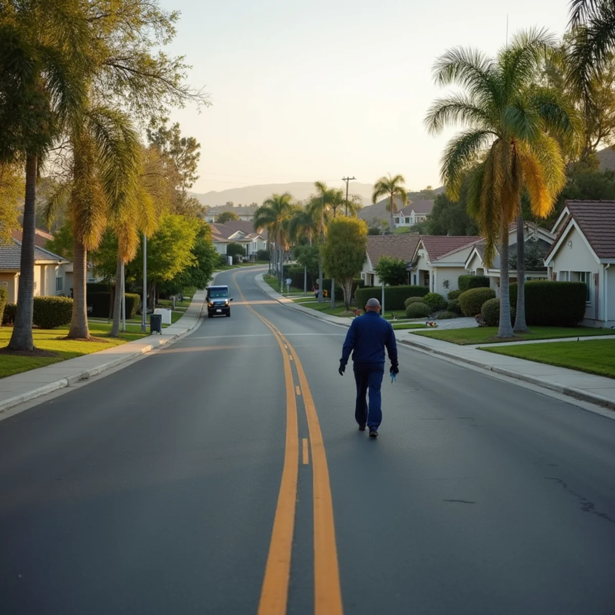 Planned 1960s tract homes on a curving street in La Mirada, CA