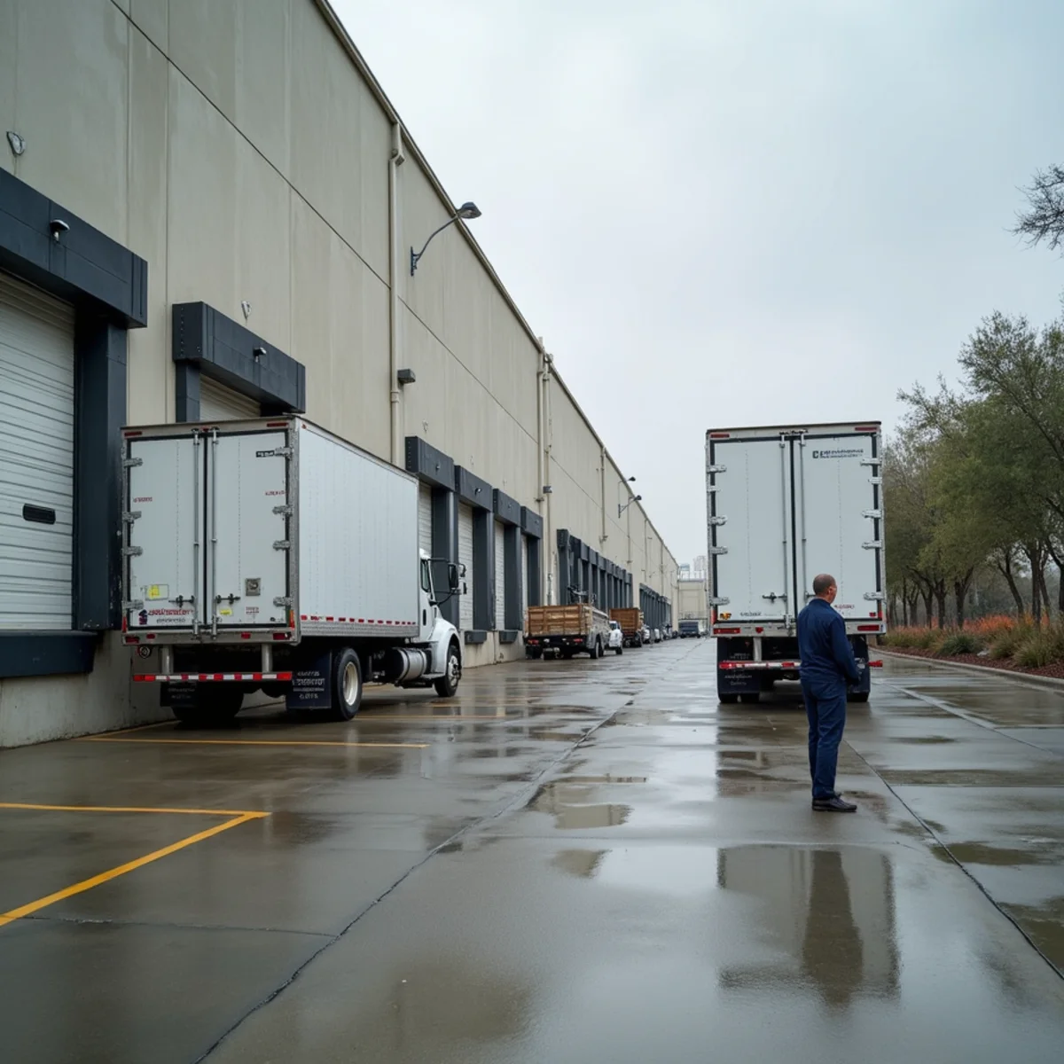 Loading docks and roll-up doors at a distribution building in the Santa Fe Springs, CA industrial zone