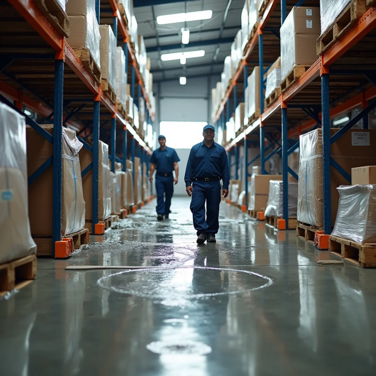 Commercial water damage restoration after a sprinkler line break in a Santa Fe Springs, CA warehouse