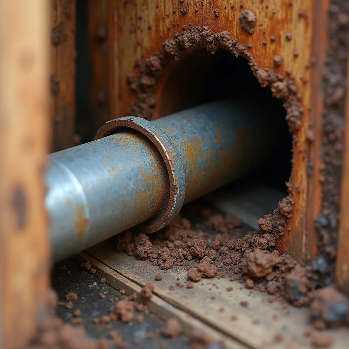 Corroded galvanized pipe joint split at the threads