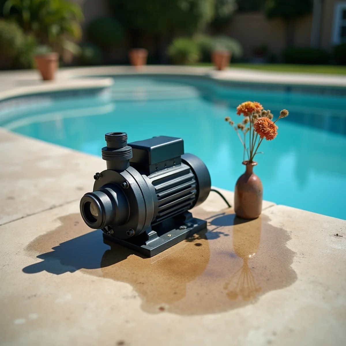 Pool equipment pad with pump and filter on a large property
