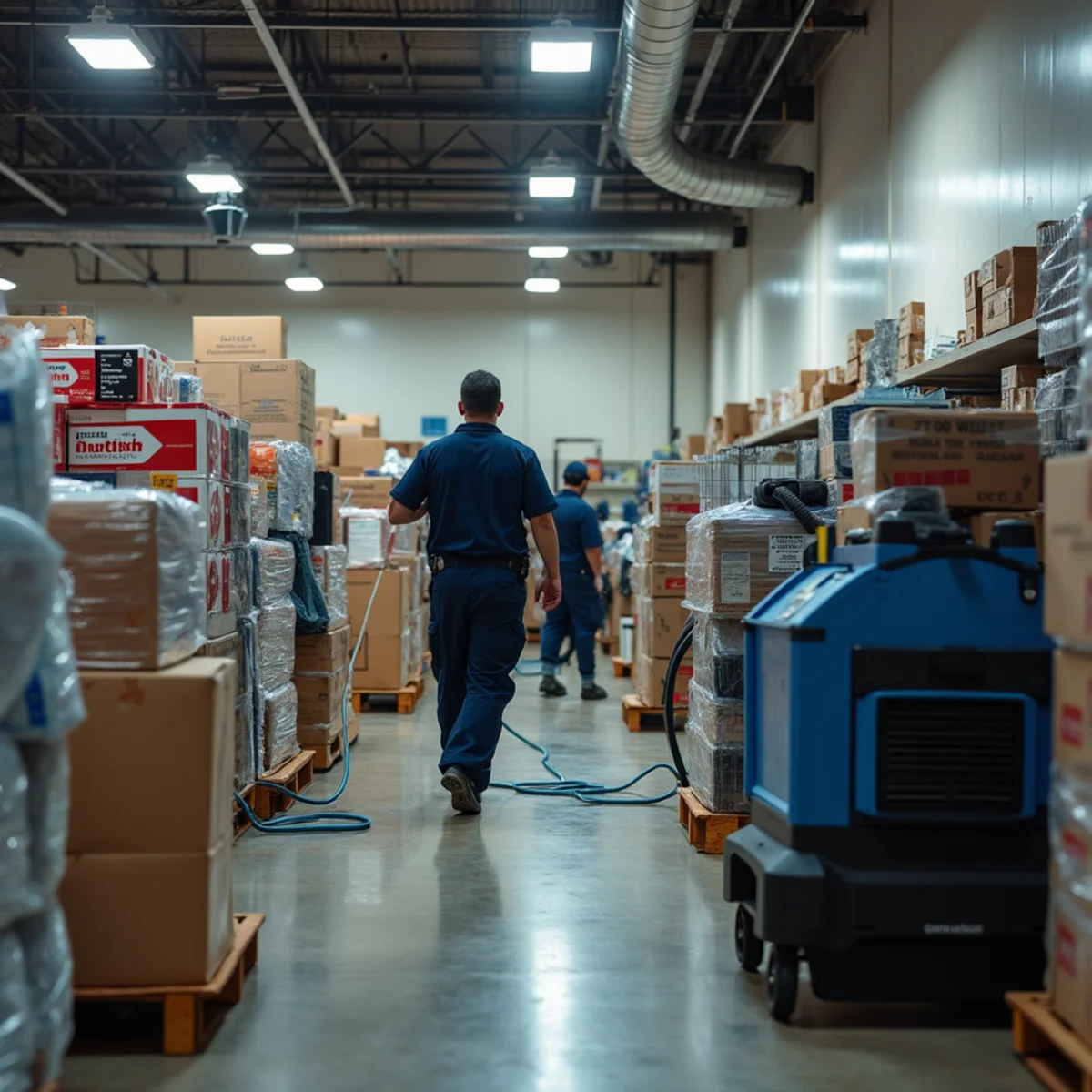 Commercial water damage restoration in a retail corridor building in West Covina, CA