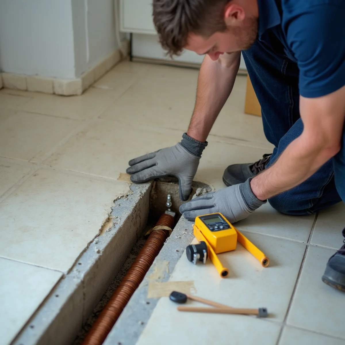 Slab leak water damage restoration in a 1960s slab-on-grade Whittier, CA home