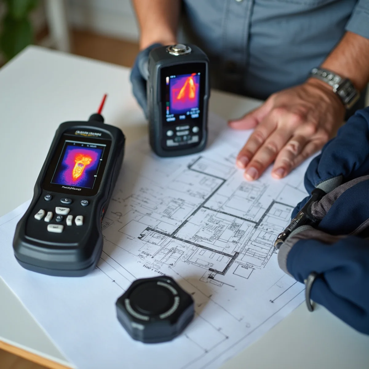 Thermal imaging camera and moisture meter used to map hidden water damage in a Whittier, CA home