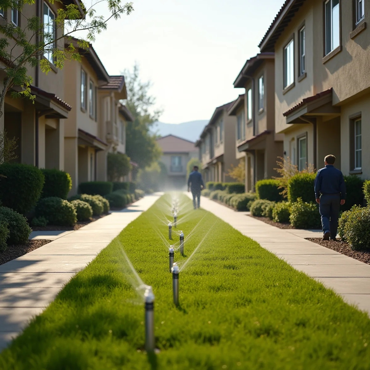 Gated community entrance and shared landscaping in Murphy Ranch, Whittier, CA