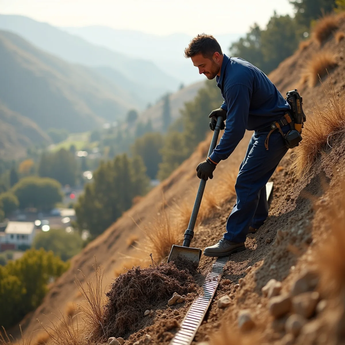Hillside storm water damage restoration at a home near Rose Hills in Whittier, CA