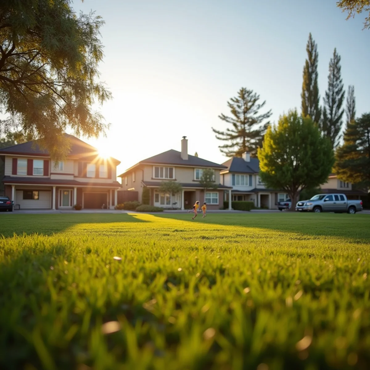 Family tract homes bordering the open green space of Sorensen Park in Whittier, CA
